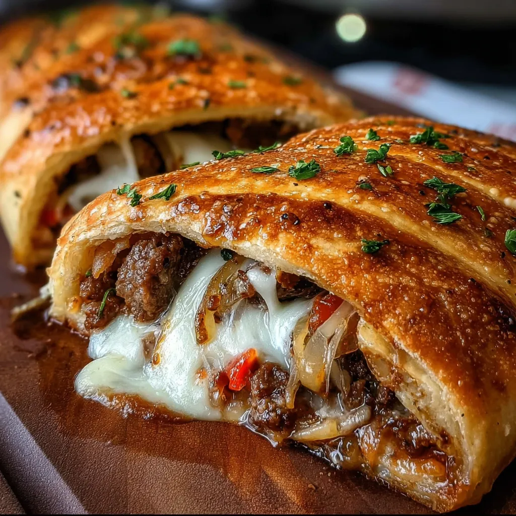 Ultimate Mozzarella Cheesesteak Stromboli with Tender Beef and Caramelized Onions - secondary view